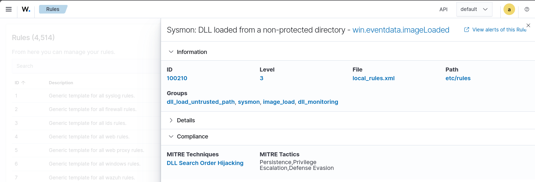 MITRE mapping shown for the custom rule