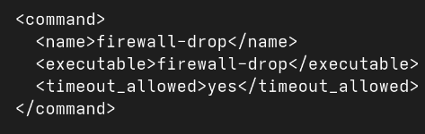 The command block on ossec.conf configuration file