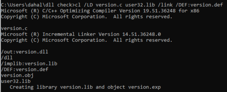 output after compiling version.c