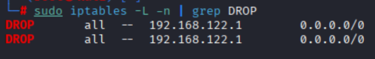 Kali Linux IP table with drop rules for attacker