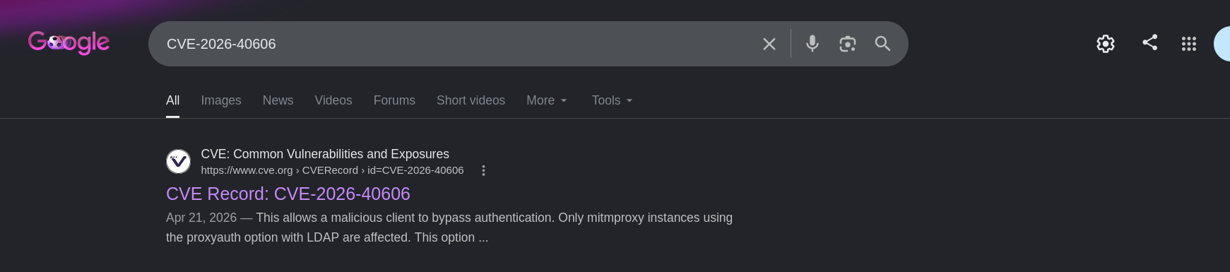 Searching for CVE details to understand vulnerability impact and remediation steps