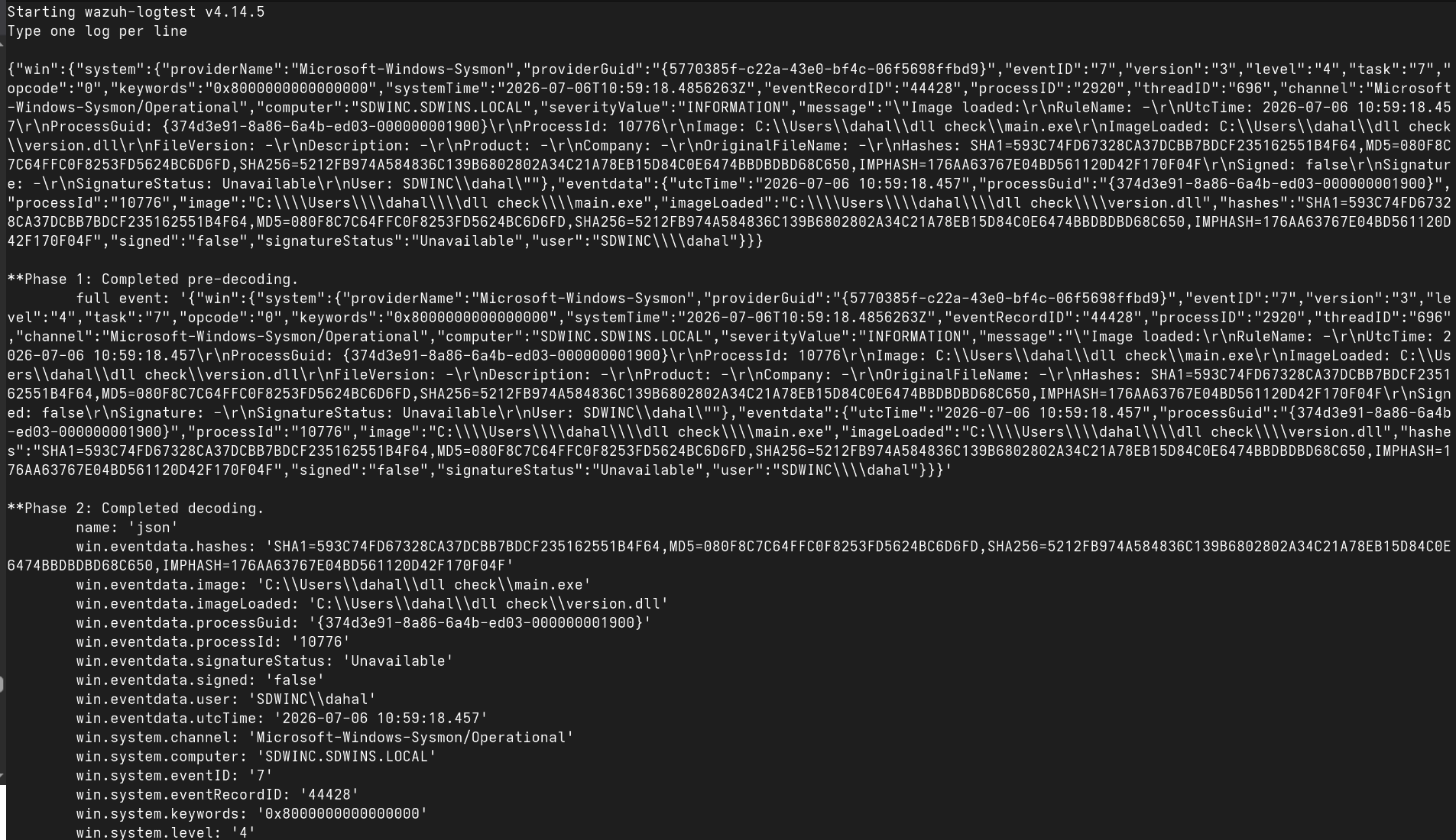 Output of logtest