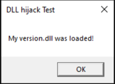 Output after running the main.exe which loads the malicious version.dll