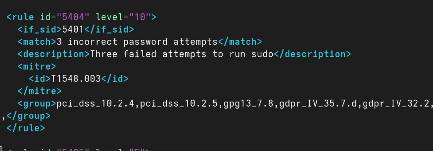 Default Wazuh rule 5404 responsible for detecting repeated sudo authentication failures