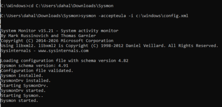 Run sysmon installation command.