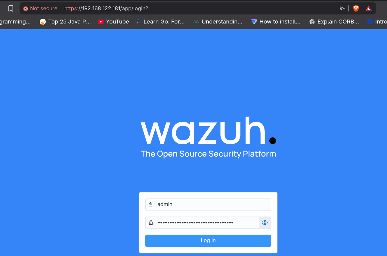 Wazuh login page accessed through http