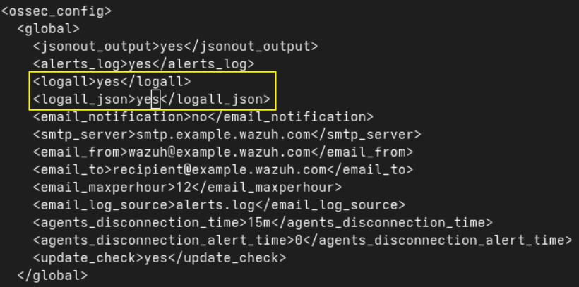 Wazuh manager config to log all